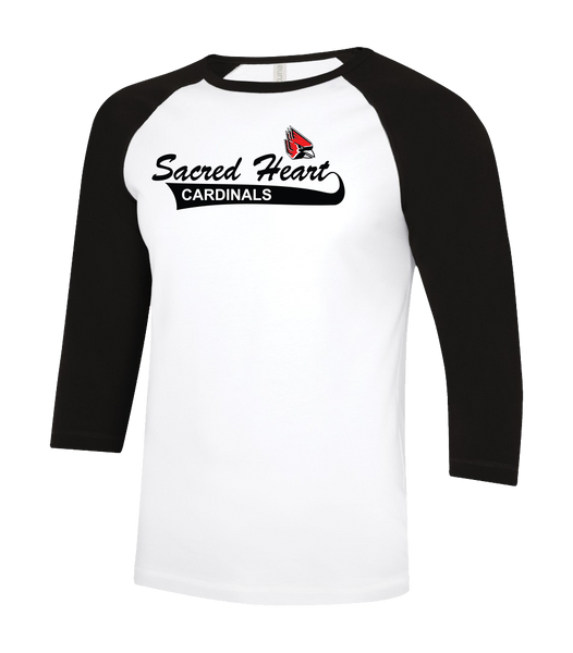 Sacred Heart Adult Two Toned Baseball T-Shirt with Printed Logo