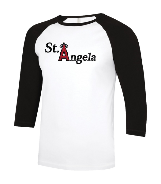 St. Angela Adult Two Toned Baseball T-Shirt with Printed Logo