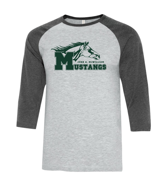 Mustangs Youth Two Toned Baseball T-Shirt with Printed Logo