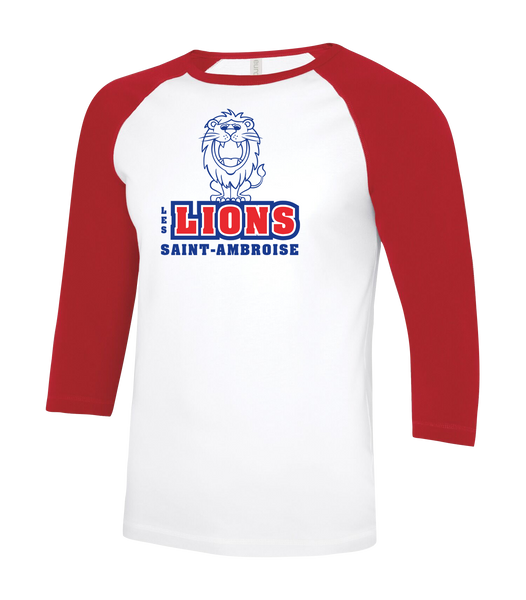 Saint Ambroise Les Lions Youth Two Toned Baseball T-Shirt with Printed Logo