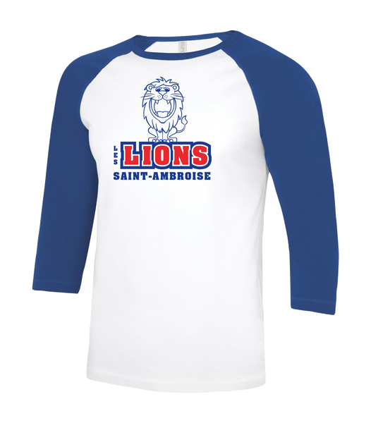 Saint Ambroise Les Lions Adult Two Toned Baseball T-Shirt with Printed Logo