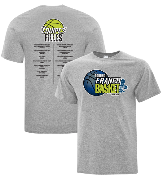 Tournoi Franco Basket 2023-2024 "Équipes Filles" Adult Cotton Tshirt with Full Colour Logo