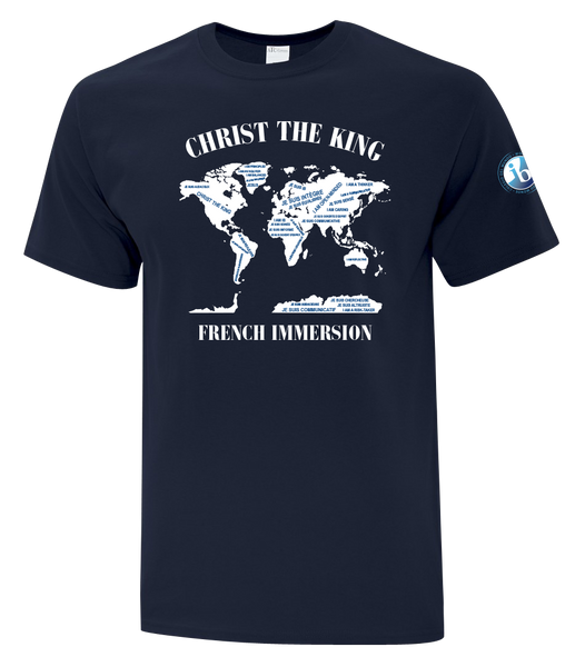 Christ The King 'World' Adult Cotton T-Shirt with Printed logo