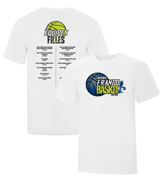 Tournoi Franco Basket 2023-2024 "Équipes Filles" Adult Cotton Tshirt with Full Colour Logo
