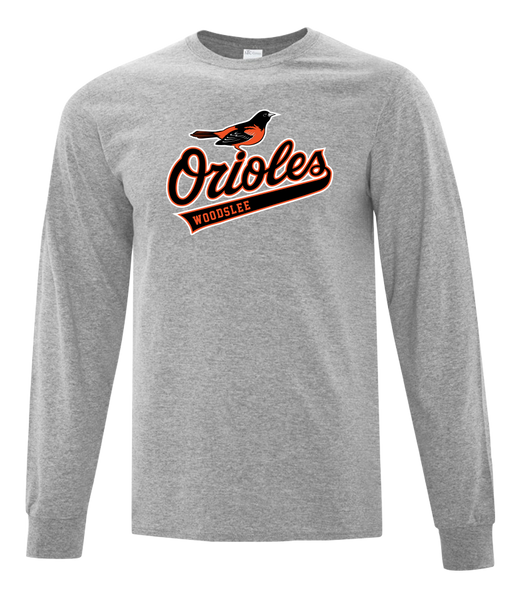 Woodslee Orioles Script Adult Cotton Long Sleeve with Printed Logo