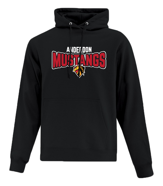 Anderdon Mustangs Bubble Letters Adult Cotton Pull Over Hooded Sweatshirt with Printed Logo