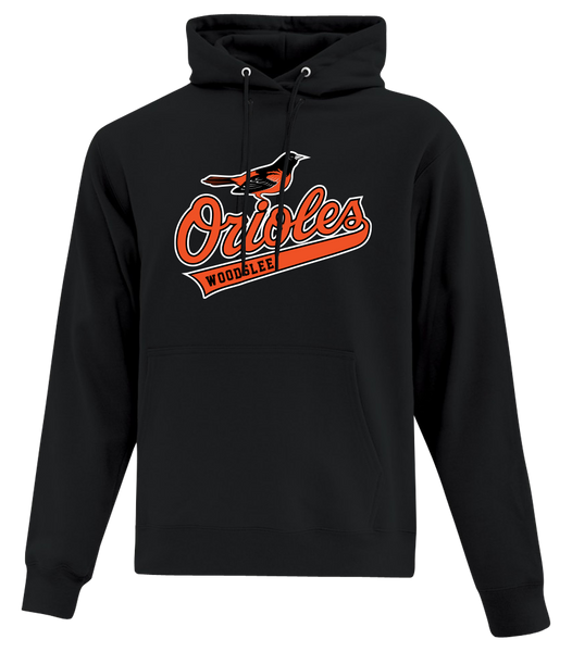 Woodslee Orioles Script Adult Cotton Pull Over Hooded Sweatshirt with Printed Logo