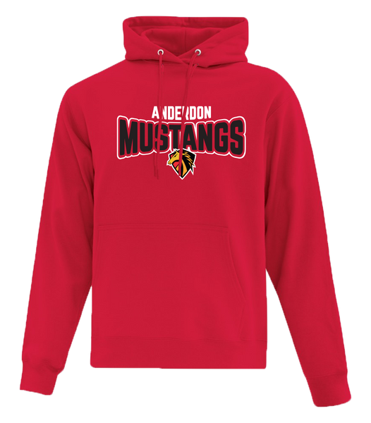 Anderdon Mustangs Bubble Letters Adult Cotton Pull Over Hooded Sweatshirt with Printed Logo