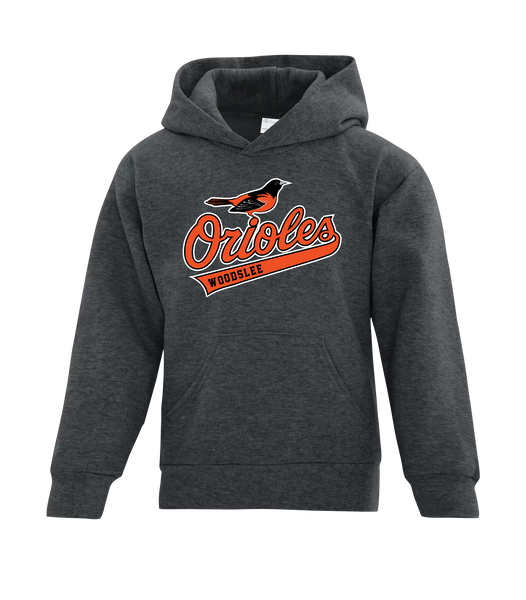 Woodslee Orioles Script Youth Cotton Pull Over Hooded Sweatshirt with Printed Logo