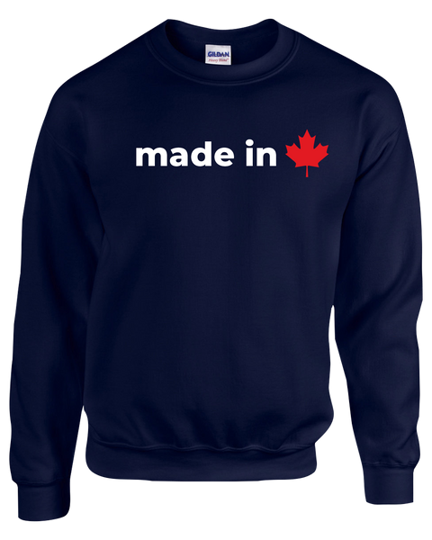 "Made In Canada Maple Leaf" Adult Fleece Crewneck with Printed Logo