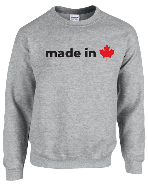 "Made In Canada Maple Leaf" Adult Fleece Crewneck with Printed Logo